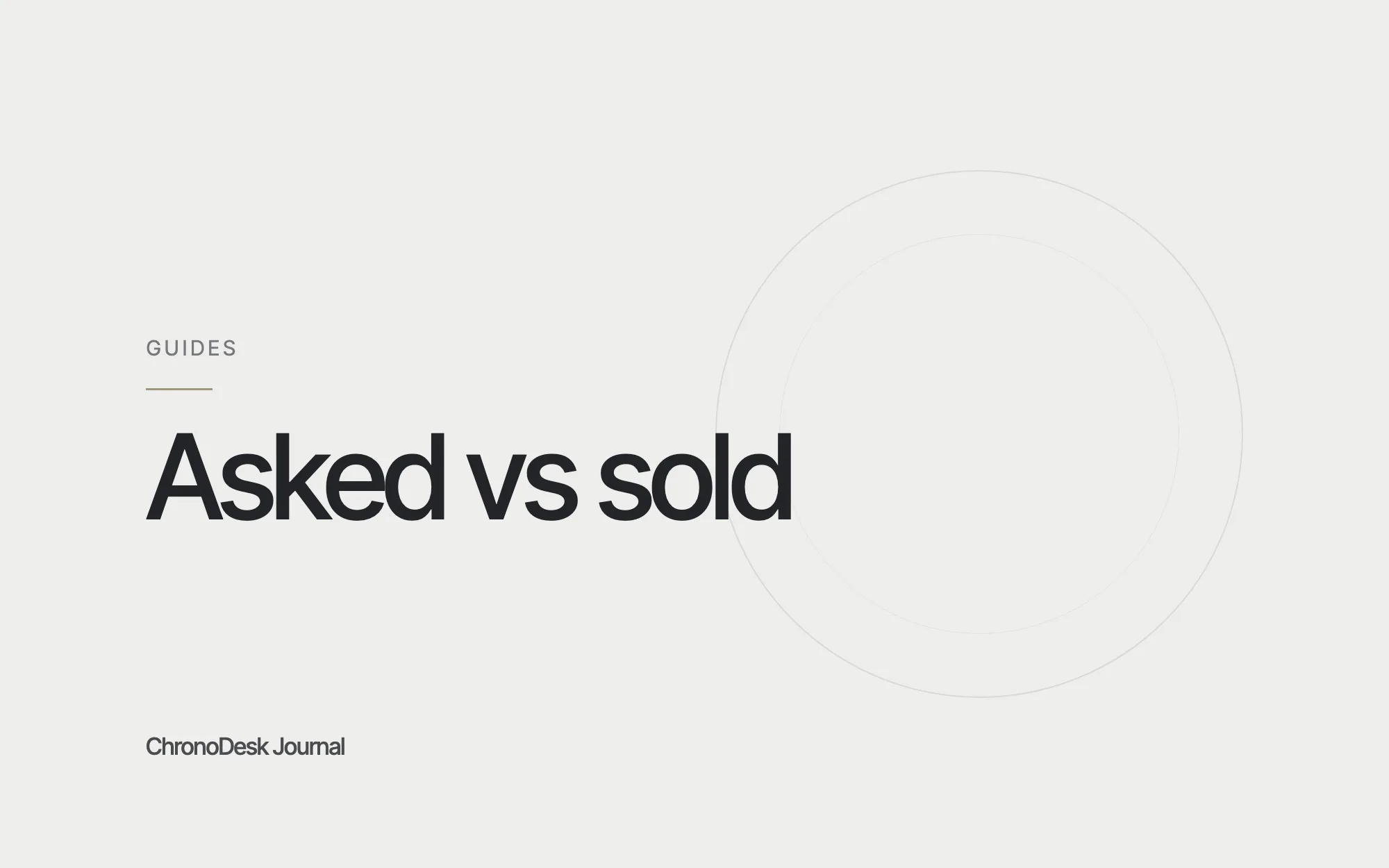 Journal-Titelbild mit „Asked vs sold" in großer Schrift